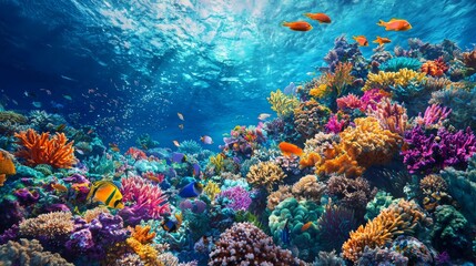 Fototapeta premium Vibrant Coral Atoll with Turquoise Waters and Tropical Fish Generative AI