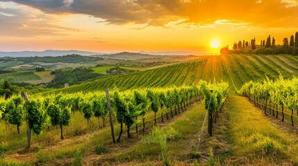 Fototapeta premium A Mesmerizing Portrait: Sunsets Over Tuscany's Breathtaking Vineyards