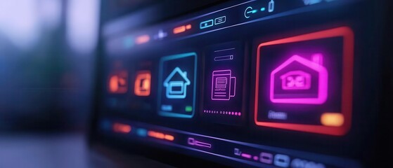 Smart home interface with digital controls for lights, security, and devices, online smart living, connected technology