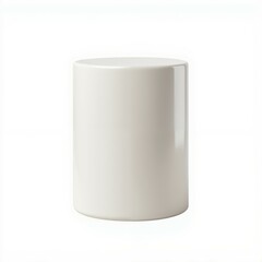 A simple, cylindrical white ceramic container with a smooth finish, suitable for various uses in home decor or storage.