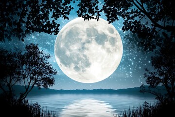 Naklejka premium full moon over the lake