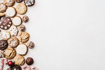 background for A fun holiday event where attendees decorate festive cookies, then exchange them in a cookie swap, taking home a variety of homemade treats. with empty copy space for branding.