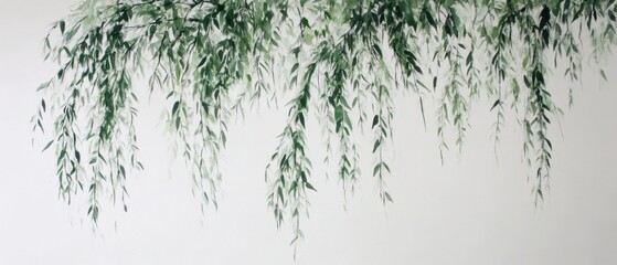 Weeping willow with cascading leaves on pure white