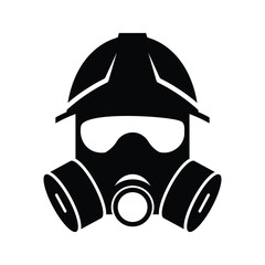 Safety Helmet and Gas Mask Icon for Work Protection