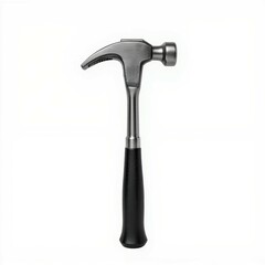 A sleek, metallic hammer with a black handle, ideal for various construction and DIY projects.