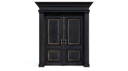 Elegant Black Double Door with Gold Accents and Molding