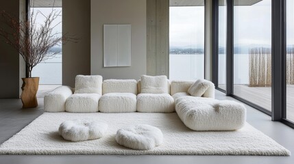 Cloud like modular sofa in pristine white boucle