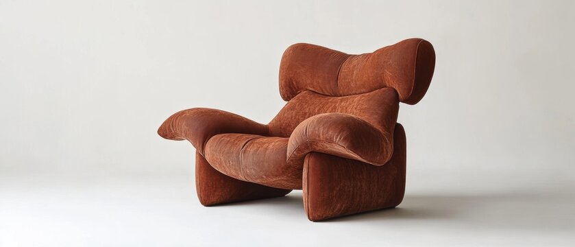 Oversized reading armchair in warm terracotta
