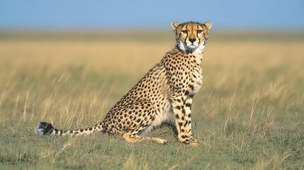 Naklejka premium Intensely Focused Cheetah Relaxes with Wild Elegance in Serene Pose