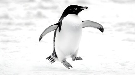 Obraz premium Playful Penguin Waddling Forward With Detailed Black-and-White Contrast