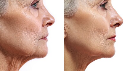 Obraz premium Before and After Anti-Aging Treatment on Elderly Woman's Neck Generative AI