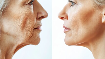 Before and After Anti-Aging Treatment on Elderly Woman's Neck Generative AI