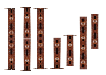 Rusty vertical mounting plates with screws. On isolated transparent background.