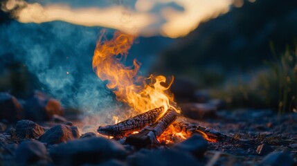 Glowing Campfire at Dusk in Nature