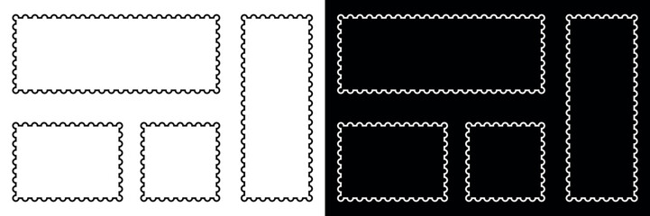 Collection of postage stamp fill frames. Vector illustration isolated in black and white color.