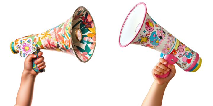Hand holding megaphone, isolated on transparent background