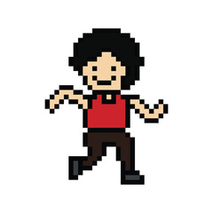 Cute pixel cartoon exercise run 8bit character man run or running jog cardio lifestyle for decoration life style 8 bit male boy jog marathon exercise png vector.
