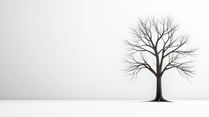 Obraz premium A solitary, bare tree stands against a minimalistic white backdrop, symbolizing solitude and the beauty of nature.