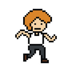 Obraz premium Cute pixel cartoon exercise run 8bit character man run or running jog cardio lifestyle for decoration life style 8 bit male boy jog marathon exercise png vector.