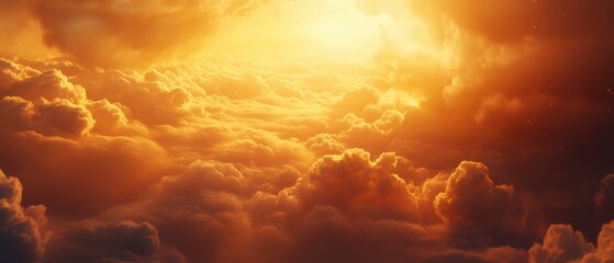 Heavenly golden light streaming through clouds