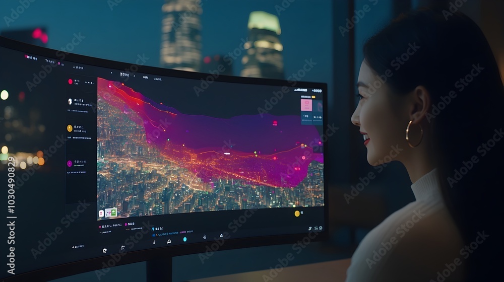 Aufkleber female engineer designing innovative air app with colorful real-time data visualization