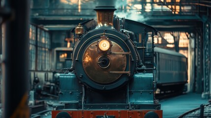 Historic steam locomotive at railway museum