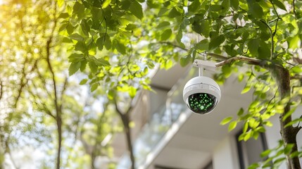 Modern Smart CCTV Mounted on Building with Digital Interface Overlay
