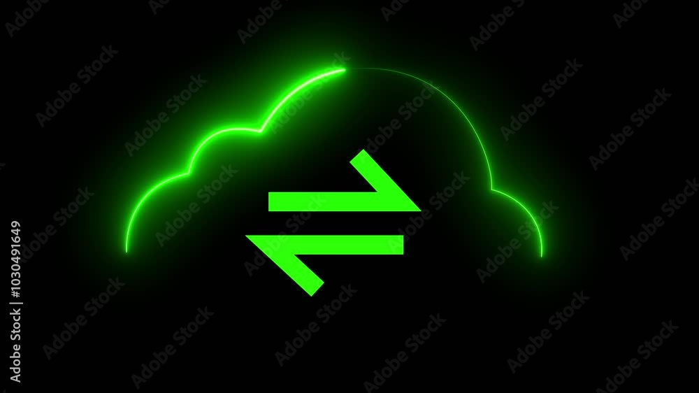 Poster black background download and upload database icon isolated animation glowing neon cloud computing f