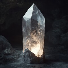 Glowing Crystal in Dark Cave, Fantasy and Mystical Background Generative AI