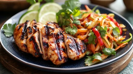 Grilled Chicken with Fresh Vegetables and Lime Slices