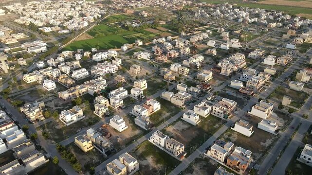Drone view flying over the modern residential housing society in Pakistan