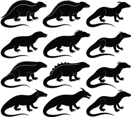 Silhouette Dragons: Fantasy Reptile Vector Art Collection | Mythical Creature Illustration Set | Dragon Clipart Graphics