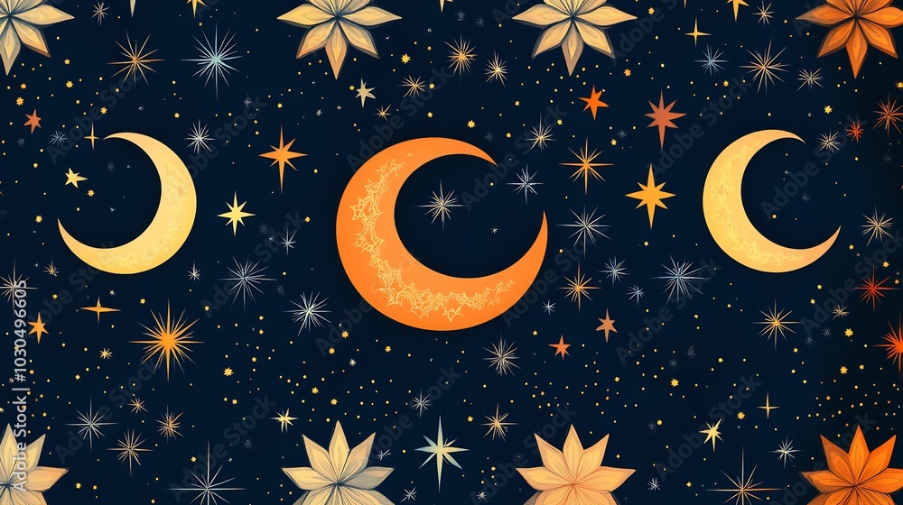 Aufkleber Beautiful vector seamless pattern featuring star and crescent motifs in a harmonious layout perfect for enhancing Ramadan aesthetics presented on a colorful swatch panel