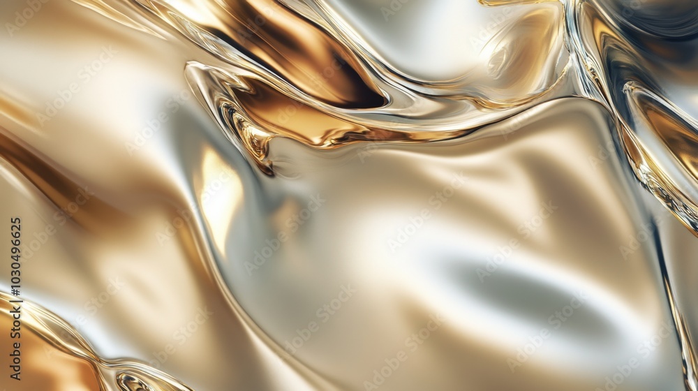 Poster abstract fluid patterns in gold and silver tones