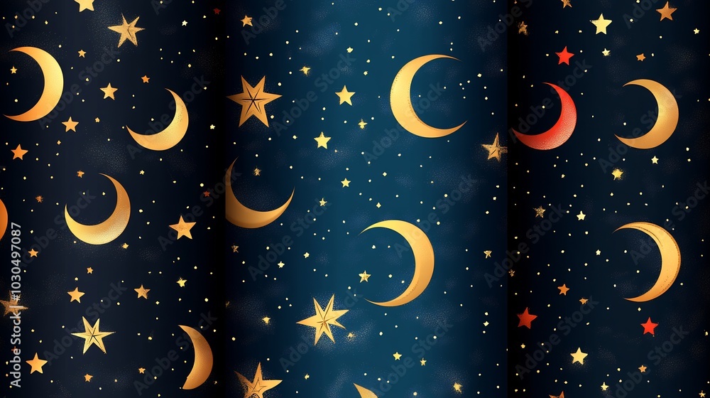 Poster beautiful vector seamless pattern featuring star and crescent motifs in a harmonious layout perfect 