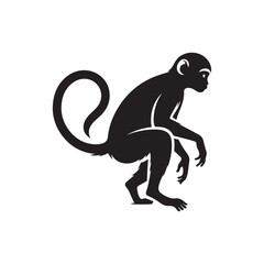Monkey Silhouette Icon. Vector Illustration in Black and White.