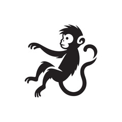 Vector Icon of Monkey Silhouette. Black on White Background.