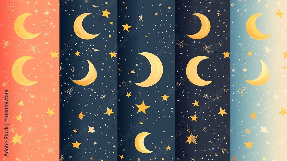 Poster beautiful vector seamless pattern featuring star and crescent motifs in a harmonious layout perfect 