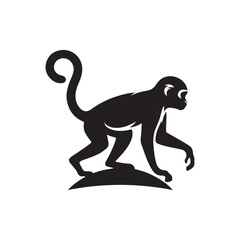 Black Monkey Silhouette. Simple Vector Drawing on White. © Picture Paradise