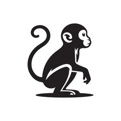 Black Monkey Silhouette. Simple Vector Drawing on White.