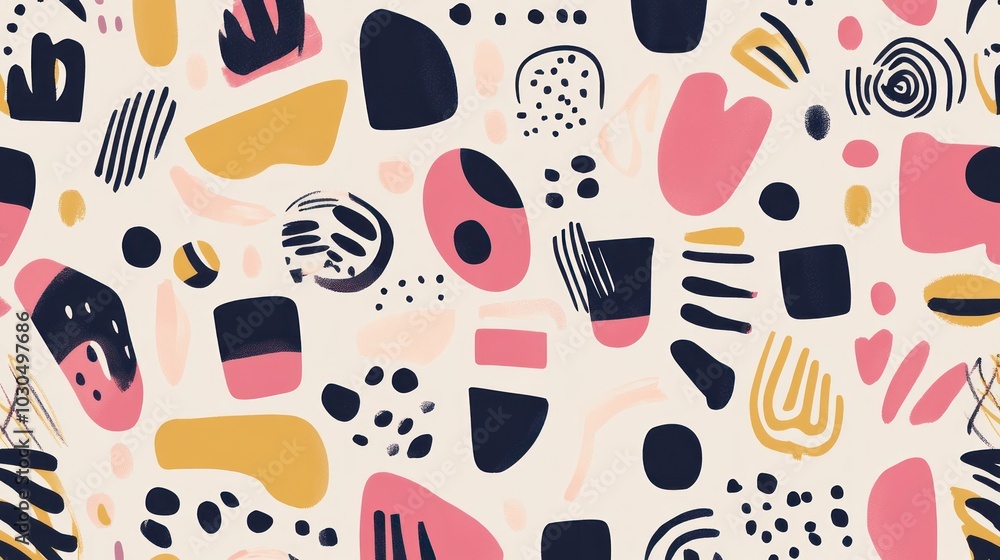 Poster a vibrant abstract pattern featuring various shapes and colors for design use.