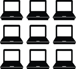 Black and White Laptop Computer Clipart: Simple Vector Illustration of Multiple Notebooks for Tech, Education, and Business Graphics