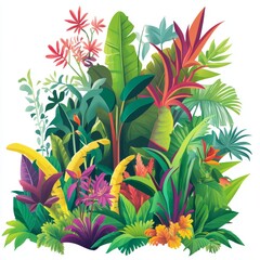 Vibrant Rainforest with Diverse Flora and Fauna for Easy Cut-Out Generative AI