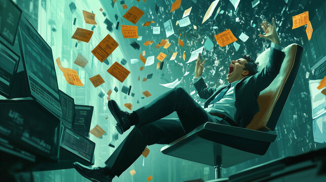 Clients Panicking as Their Investments Implode, Visualized Through Collapsing Financial Product Charts, Indicating Widespread Losses and Market Chaos