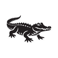 Silhouette Crocodile Vector Art. Black Illustration on White.