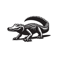 Silhouette Crocodile Vector Art. Black Illustration on White.