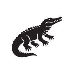 Alligator Silhouette Illustration. Black Vector on White Design.