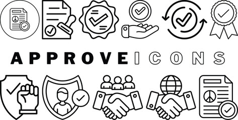 Approve Related Vector Line Icons set collection