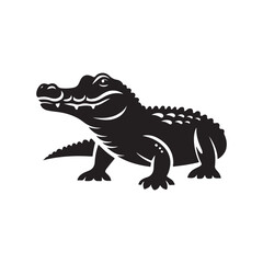 Crocodile Silhouette Illustration. Vector Art in Black and White.