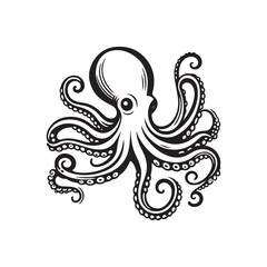 Black Octopus Icon Vector. Silhouette Illustration on White.